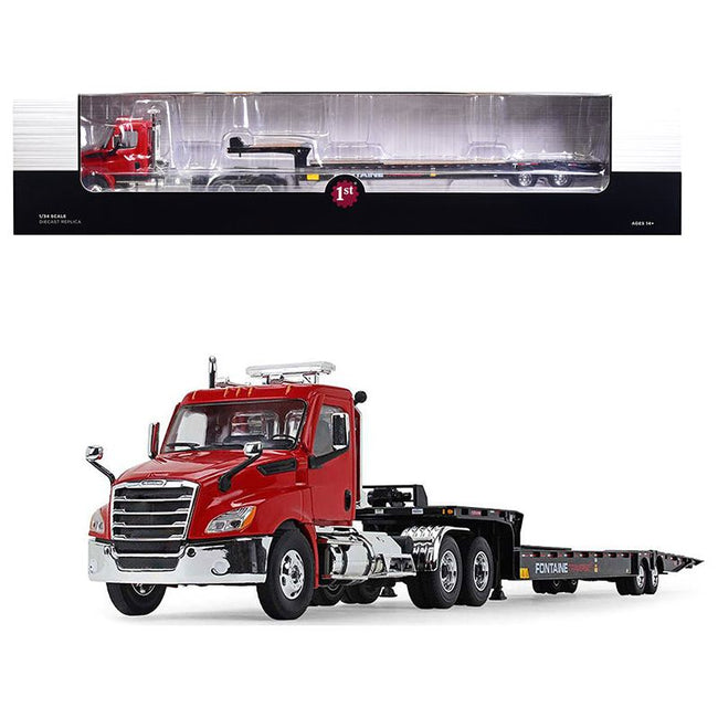 2018 Freightliner Cascadia Day Cab with Fontaine Traverse HT Hydraulic Tail Trailer Red and Black 1/34 Diecast Model by First Gear - First Gear - ModelCars.com