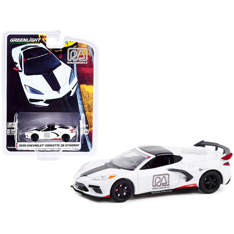 2020 Chevrolet Corvette C8 Stingray White and Black "Road America Official Pace Car" "Hobby Exclusive" 1/64 Diecast Model Car by Greenlight - Greenlight - ModelCars.com