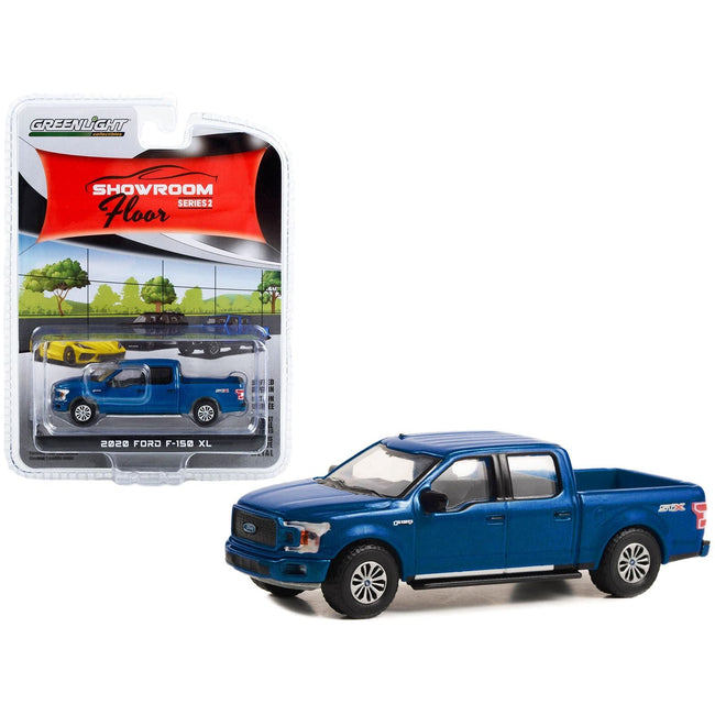 2020 Ford F-150 XL STX Package Pickup Truck Velocity Blue "Showroom Floor" Series 2 1/64 Diecast Model Car by Greenlight-Greenlight-ModelCars.com