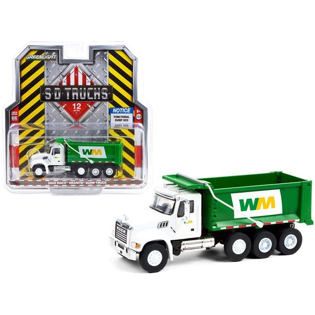 2020 Mack Granite Dump Truck White and Green "Waste Management" "S.D. Trucks" Series 12 1/64 Diecast Model by Greenlight-Greenlight-ModelCars.com