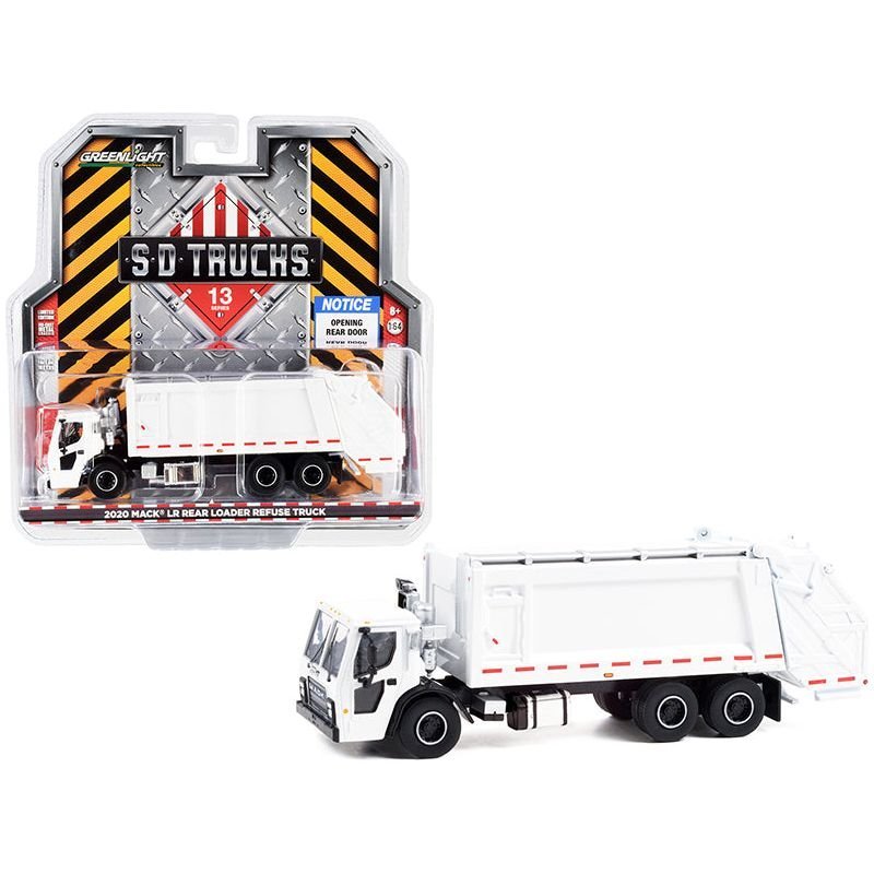 2020 Mack LR Rear Loader Refuse Garbage Truck White "S.D. Trucks" Series 13 1/64 Diecast Model by Greenlight-Greenlight-ModelCars.com