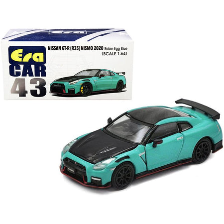 2020 Nissan GT-R (R35) Nismo RHD (Right Hand Drive) Robin Egg Blue and Carbon Black 1/64 Diecast Model Car by Era Car-Era Car-ModelCars.com