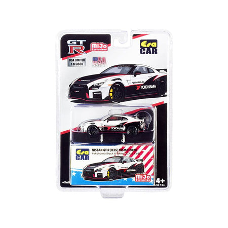 2020 Nissan GT-R (R35) Nismo "Yokohama" Black and White with Carbon Top and Red Stripes Limited Edition to 3600 pieces 1/64 Diecast Model Car by Era Car-Era Car-ModelCars.com