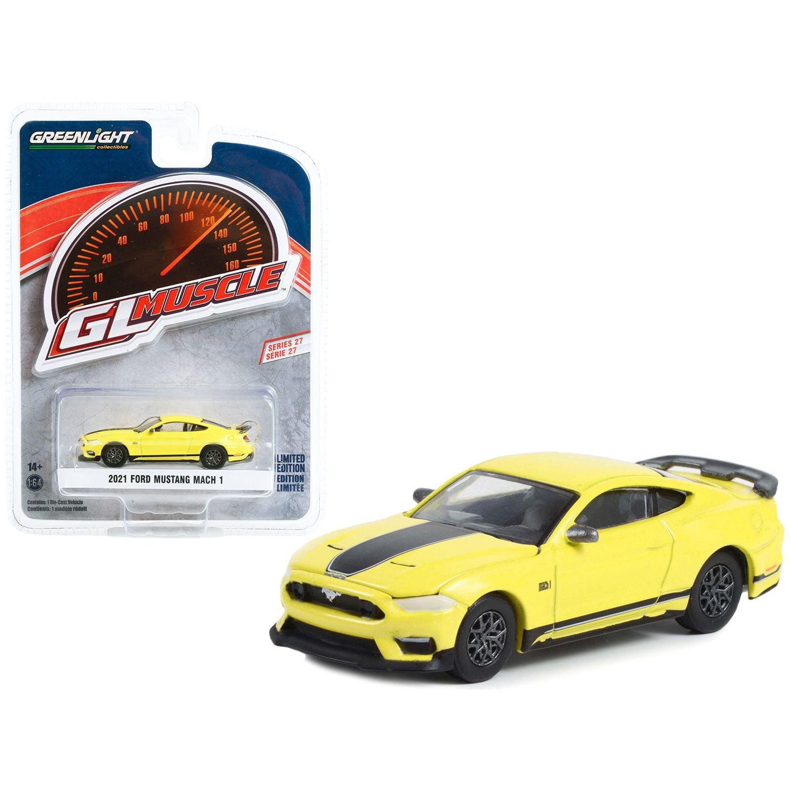 2021 Ford Mustang Mach 1 Grabber Yellow with Black Stripes "Greenlight Muscle" Series 27 1/64 Diecast Model Car by Greenlight - Greenlight - ModelCars.com