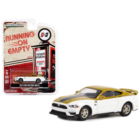 2021 Ford Mustang Mach 1 White and Gold with Black Stripe "Hurst Performance" "Running on Empty" Series 15 1/64 Diecast Model Car by Greenlight - Greenlight - ModelCars.com