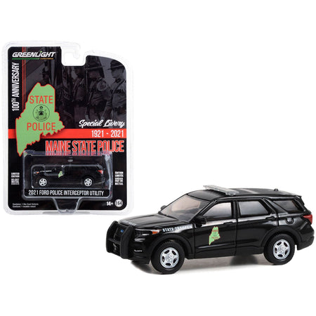 2021 Ford Police Interceptor Utility Black "Maine State Police 100th Anniversary" "Anniversary Collection" Series 15 1/64 Diecast Model Car by Greenlight - Greenlight - ModelCars.com