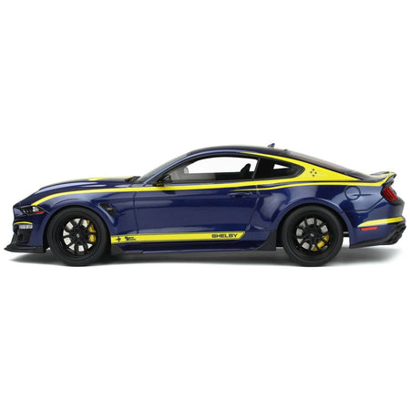 2021 Shelby Mustang Super Snake Coupe Blue Metallic with Yellow Stripes 1/18 Model Car by GT Spirit - GT Spirit - ModelCars.com