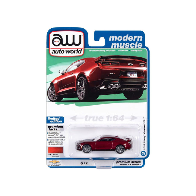 2022 Chevrolet Camaro ZL1 Wild Cherry Red Metallic "Modern Muscle" Limited Edition 1/64 Diecast Model Car by Auto World-Autoworld-ModelCars.com