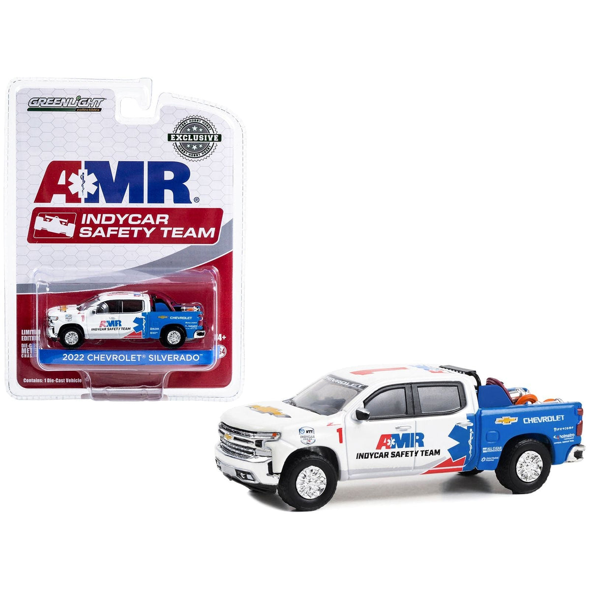 2022 Chevrolet Silverado Pickup Truck 1 "2022 NTT IndyCar Series AMR IndyCar Safety Team" with Safety Equipment in Truck Bed "Hobby Exclusive" Series 1/64 Diecast Model Car by Greenlight-Greenlight-ModelCars.com