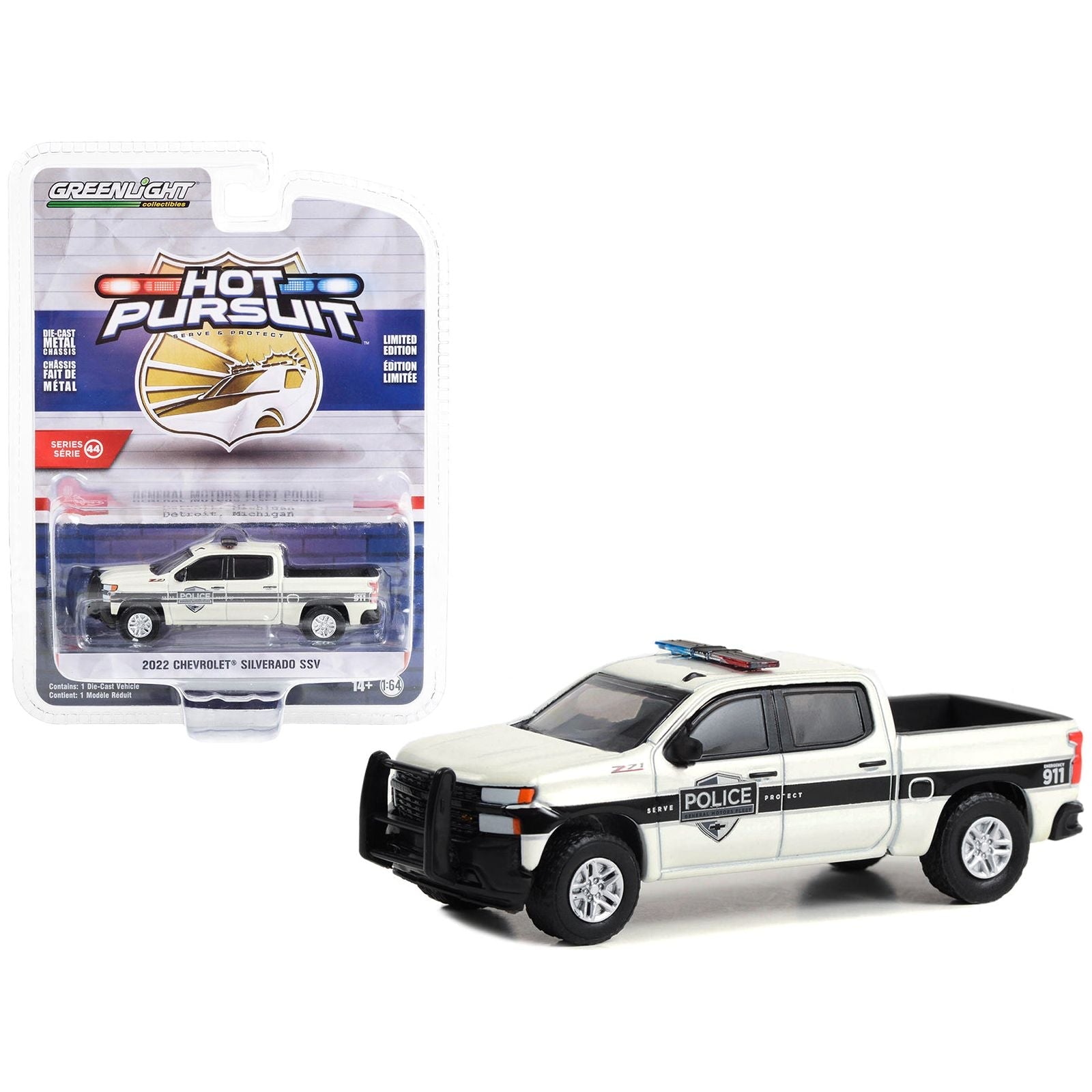 2022 Chevrolet Silverado SSV Pickup Truck White Metallic "General Motors Fleet Police" "Hot Pursuit" Series 44 1/64 Diecast Model Car by Greenlight - Greenlight - ModelCars.com