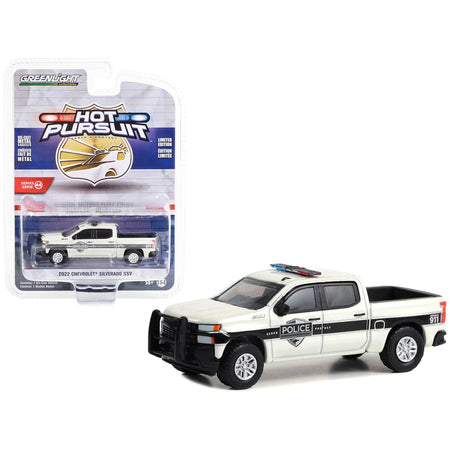 2022 Chevrolet Silverado SSV Pickup Truck White Metallic "General Motors Fleet Police" "Hot Pursuit" Series 44 1/64 Diecast Model Car by Greenlight - Greenlight - ModelCars.com