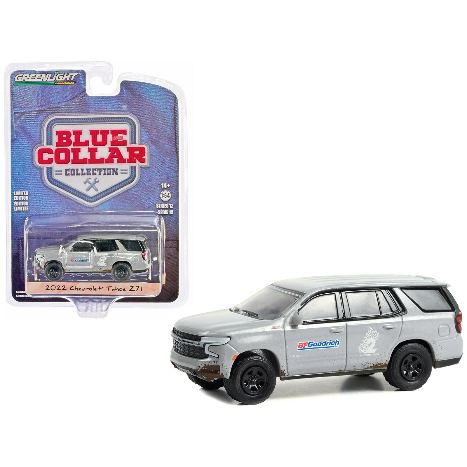 2022 Chevrolet Tahoe Z71 Gray Metallic (Dirty) "BFGoodrich" "Blue Collar Collection" Series 12 1/64 Diecast Model Car by Greenlight - Greenlight - ModelCars.com