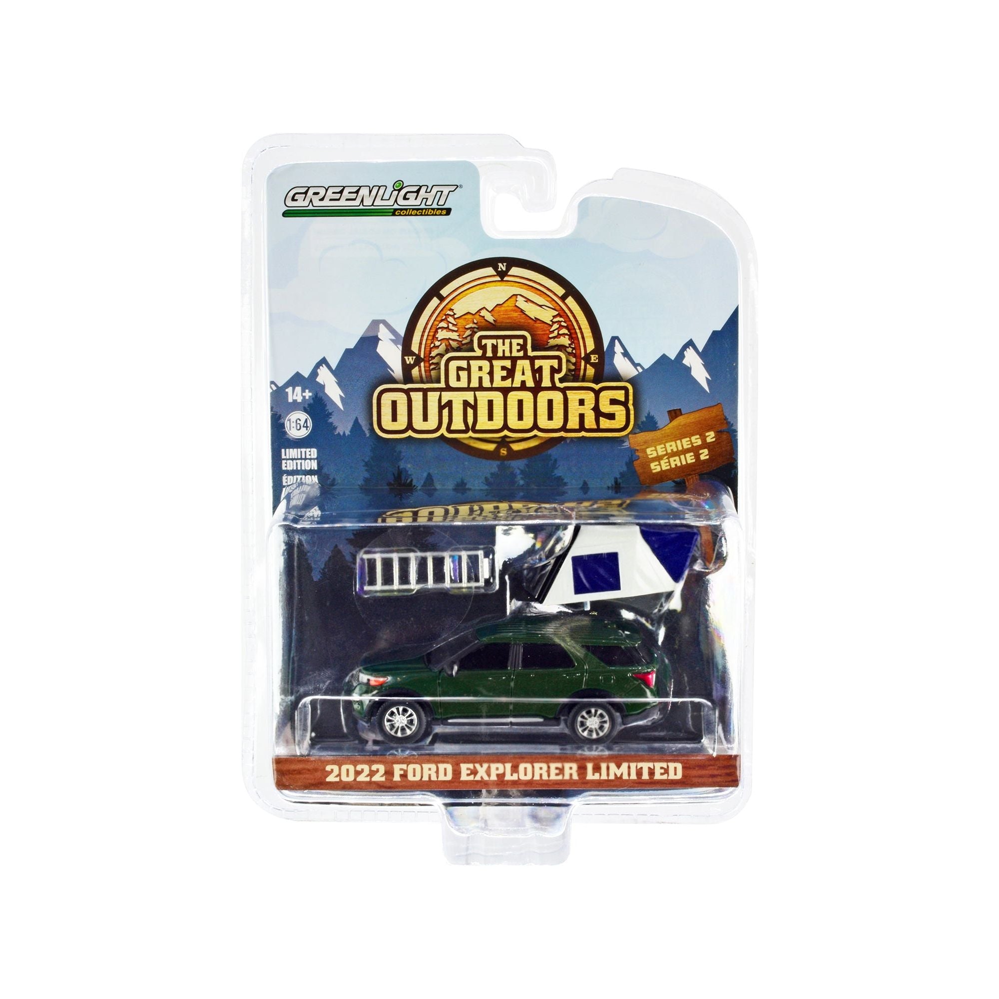 2022 Ford Explorer Limited Green Metallic with Modern Rooftop Tent "The Great Outdoors" Series 2 1/64 Diecast Model Car by Greenlight - Greenlight - ModelCars.com