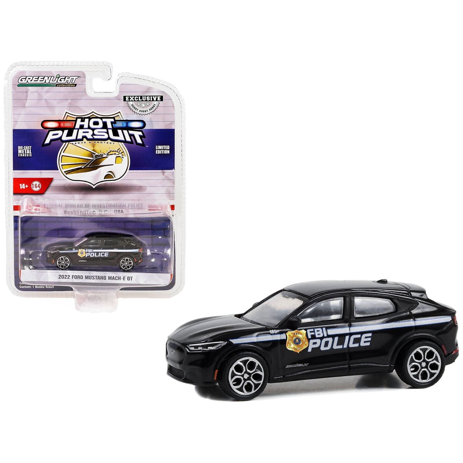 2022 Ford Mustang Mach - E GT Black "FBI Police (Federal Bureau of Investigation Police)" "Hot Pursuit" Special Edition 1/64 Diecast Model Car by Greenlight - Greenlight - ModelCars.com
