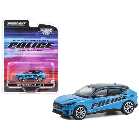 2022 Ford Mustang Mach - E Police Blue with Black Top "All - Electric Pilot Program Vehicle" "Hobby Exclusive" Series 1/64 Diecast Model Car by Greenlight - Greenlight - ModelCars.com