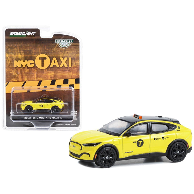 2022 Ford Mustang Mach-E Yellow with Black Top "NYC Taxi" "Hobby Exclusive" Series 1/64 Diecast Model Car by Greenlight-Greenlight-ModelCars.com