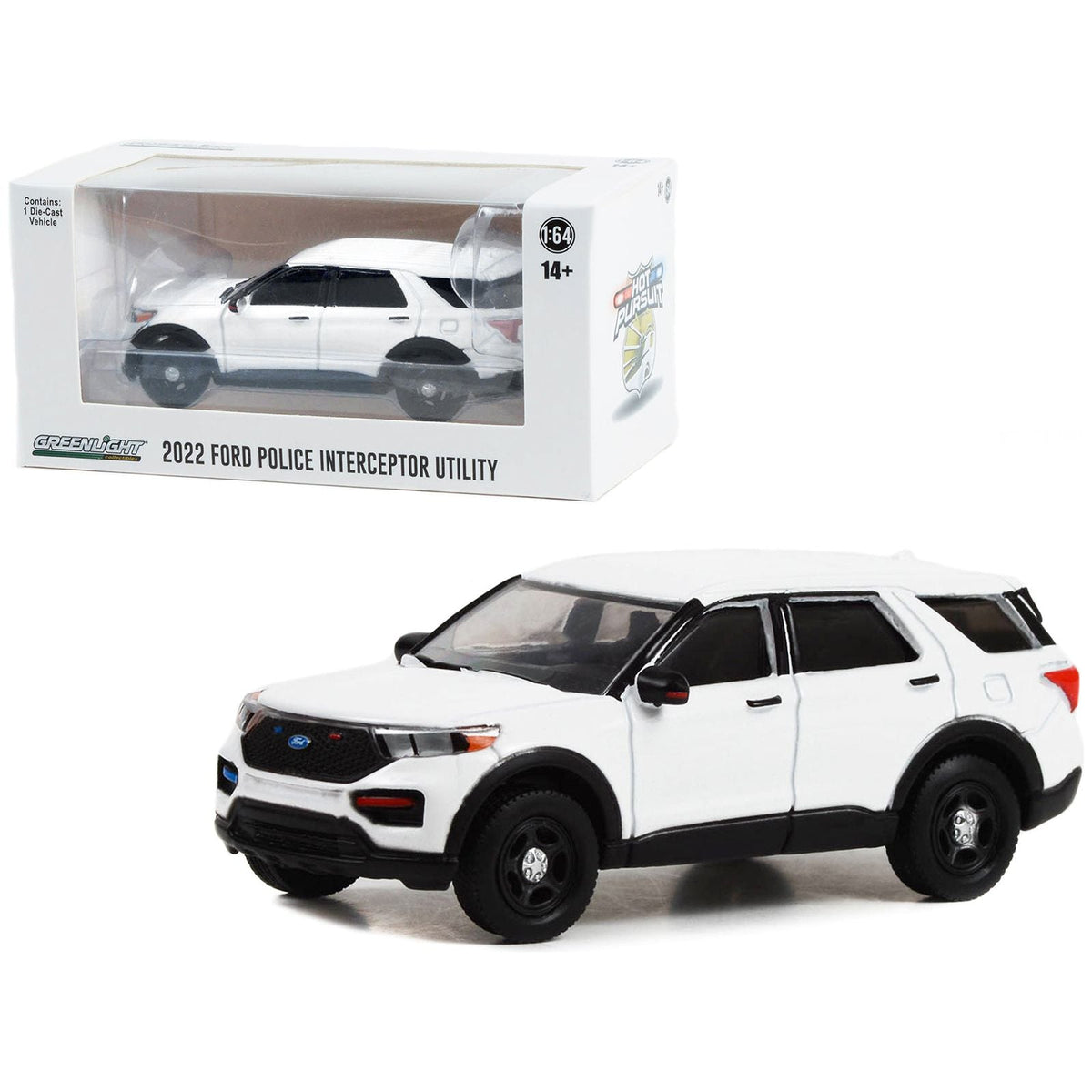 2022 Ford Police Interceptor Utility White "Hot Pursuit" "Hobby Exclusive" Series 1/64 Diecast Model Car by Greenlight - Greenlight - ModelCars.com