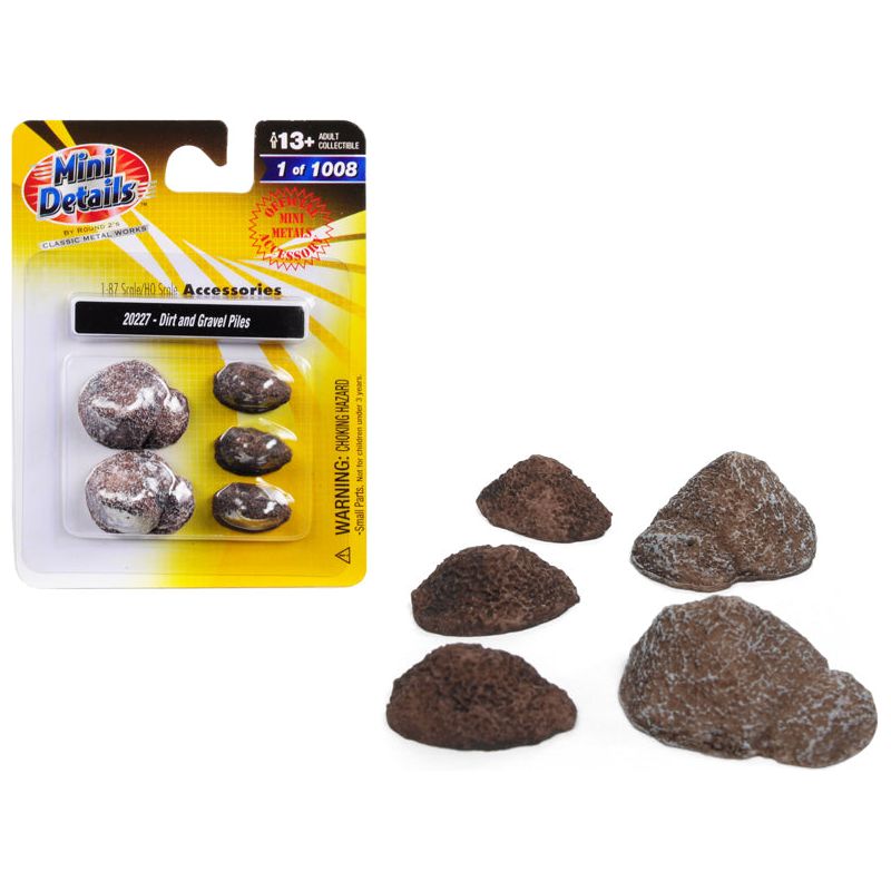 Dirt and Gravel Piles 5 piece Accessory Set for 1/87 (HO) Scale Models by Classic Metal Works