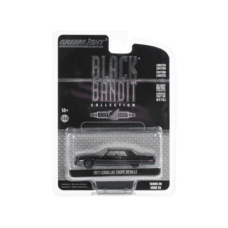 1971 Cadillac Coupe deVille Lowrider Black "Black Bandit" Series 28 1/64 Diecast Model Car by Greenlight