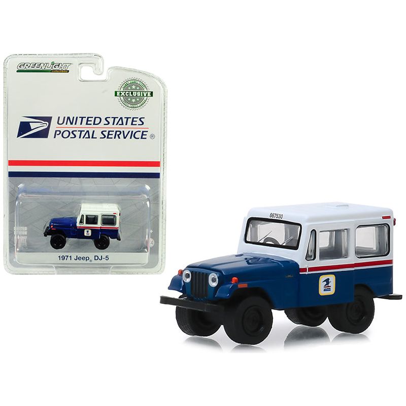 1971 Jeep DJ-5 Blue and White "United States Postal Service" (USPS) "Hobby Exclusive" 1/64 Diecast Model Car by Greenlight