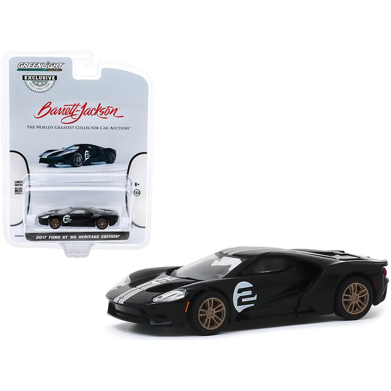 2017 Ford GT '66 Heritage Edition #2 Black with Silver Stripes First Legally Resold 2017 Ford GT Las Vegas 2019 (Lot #747) Barrett-Jackson "Hobby Exclusive" 1/64 Diecast Model Car by Greenlight