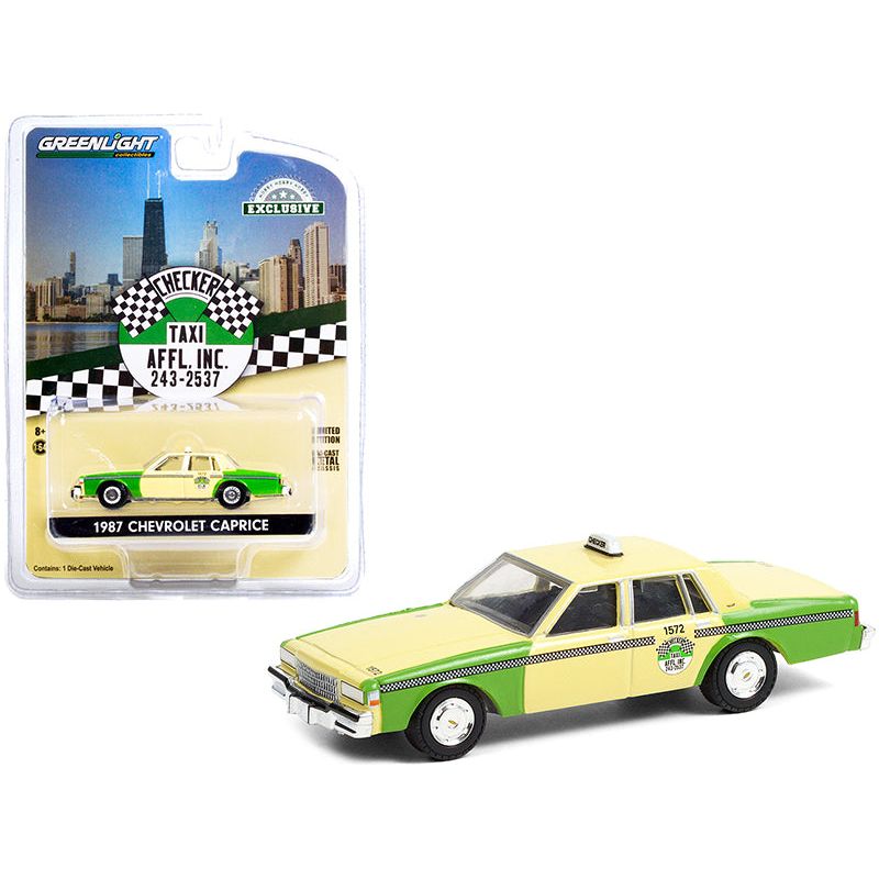 1987 Chevrolet Caprice Yellow and Green "Chicago Checker Taxi Affl Inc." "Hobby Exclusive" 1/64 Diecast Model Car by Greenlight