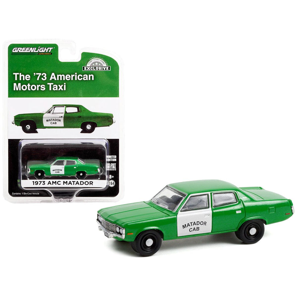 1973 AMC Matador Fare-Master Taxi Green and White "Matador Cab" "Hobby Exclusive" 1/64 Diecast Model Car by Greenlight