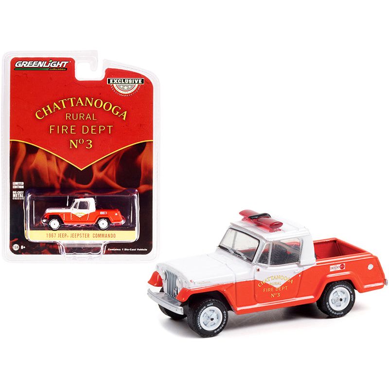 1967 Jeep Jeepster Commando Pickup Truck White and Orange "Chattanooga Rural Fire Department No. 3" "Hobby Exclusive" 1/64 Diecast Model Car by Greenlight