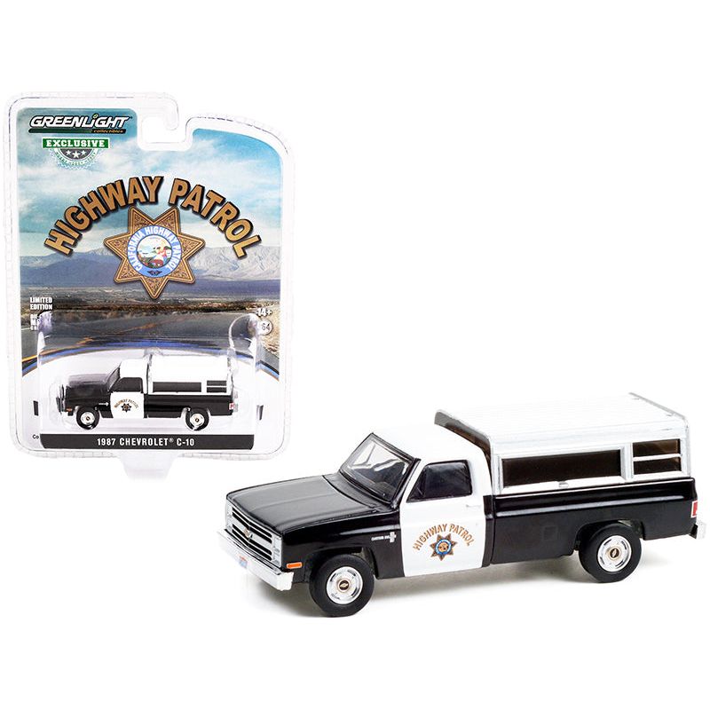 1987 Chevrolet C-10 Black and White CHP "California Highway Patrol" "Hobby Exclusive" 1/64 Diecast Model Car by Greenlight