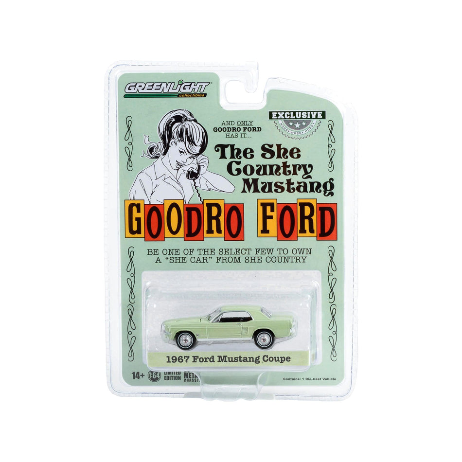 1967 Ford Mustang Limelite Green "She Country Special" "Bill Goodro Ford Denver Colorado" "Hobby Exclusive" Series 1/64 Diecast Model Car by Greenlight