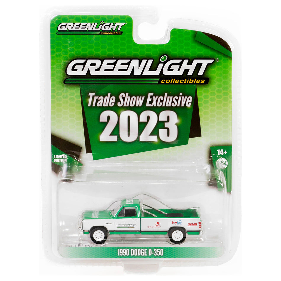 1990 Dodge D-350 Pickup Truck Green and White "2023 GreenLight Trade Show Exclusive" "Hobby Exclusive" Series 1/64 Diecast Model Car by Greenlight