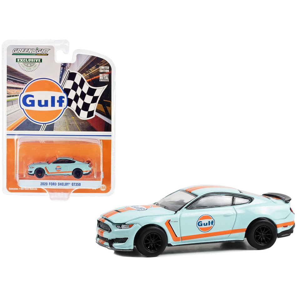 2020 Ford Shelby GT350 Light Blue with Orange Stripes "Gulf Oil" "Hobby Exclusive" Series 1/64 Diecast Model Car by Greenlight