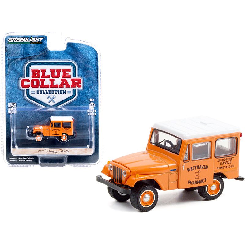 1974 Jeep DJ-5 "Westhaven Pharmacy" Orange with White Top "Blue Collar Collection" Series 9 1/64 Diecast Model Car by Greenlight