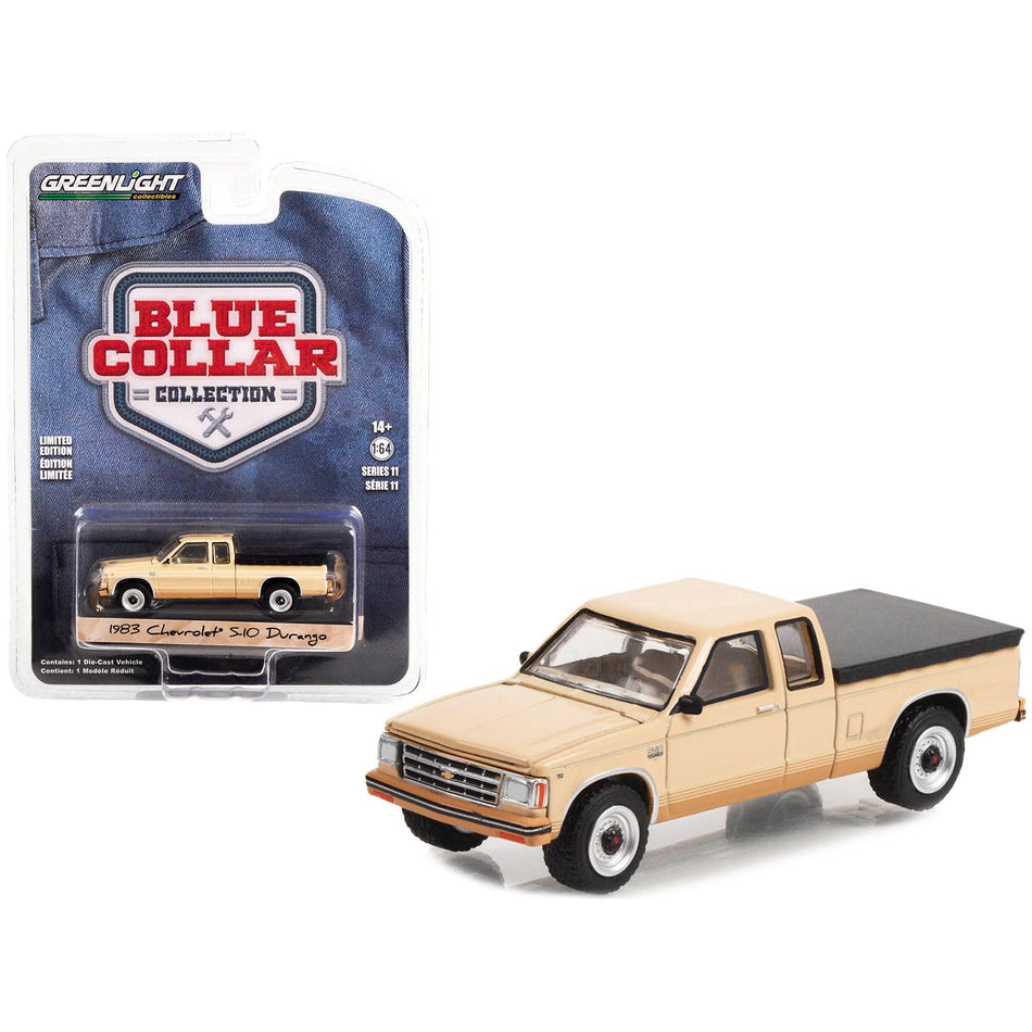 1983 Chevrolet S-10 Durango Pickup Truck Tan with Brown Stripes and Black Bed Cover "Blue Collar Collection" Series 11 1/64 Diecast Model Car by Greenlight