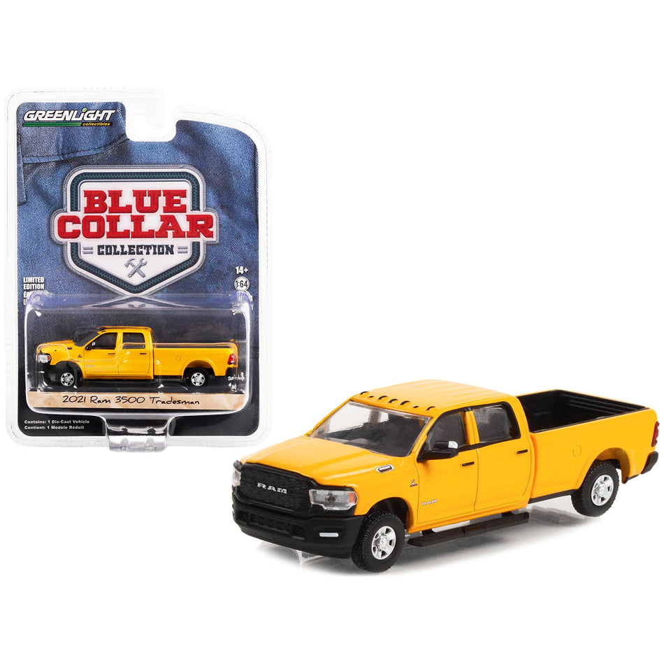 2021 Ram 3500 Tradesman Pickup Truck School Bus Yellow "Blue Collar Collection" Series 11 1/64 Diecast Model Car by Greenlight