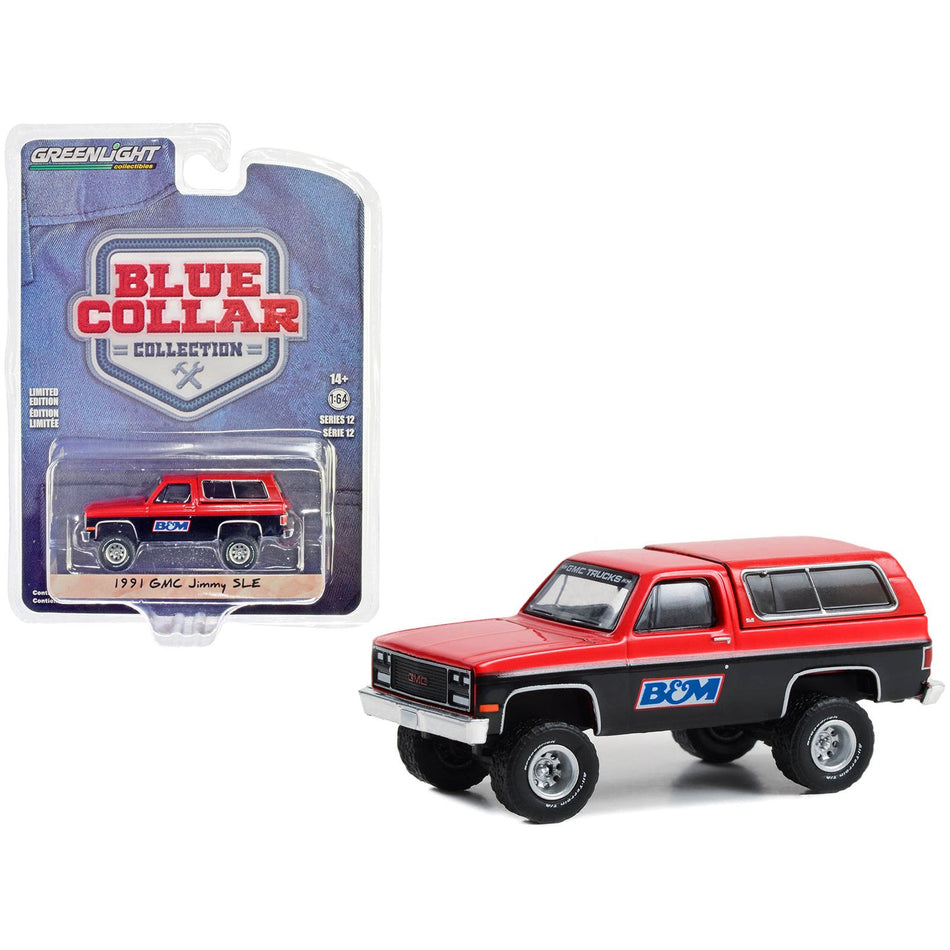 1991 GMC Jimmy SLE Red and Black "B&M Racing" "Blue Collar Collection" Series 12 1/64 Diecast Model Car by Greenlight