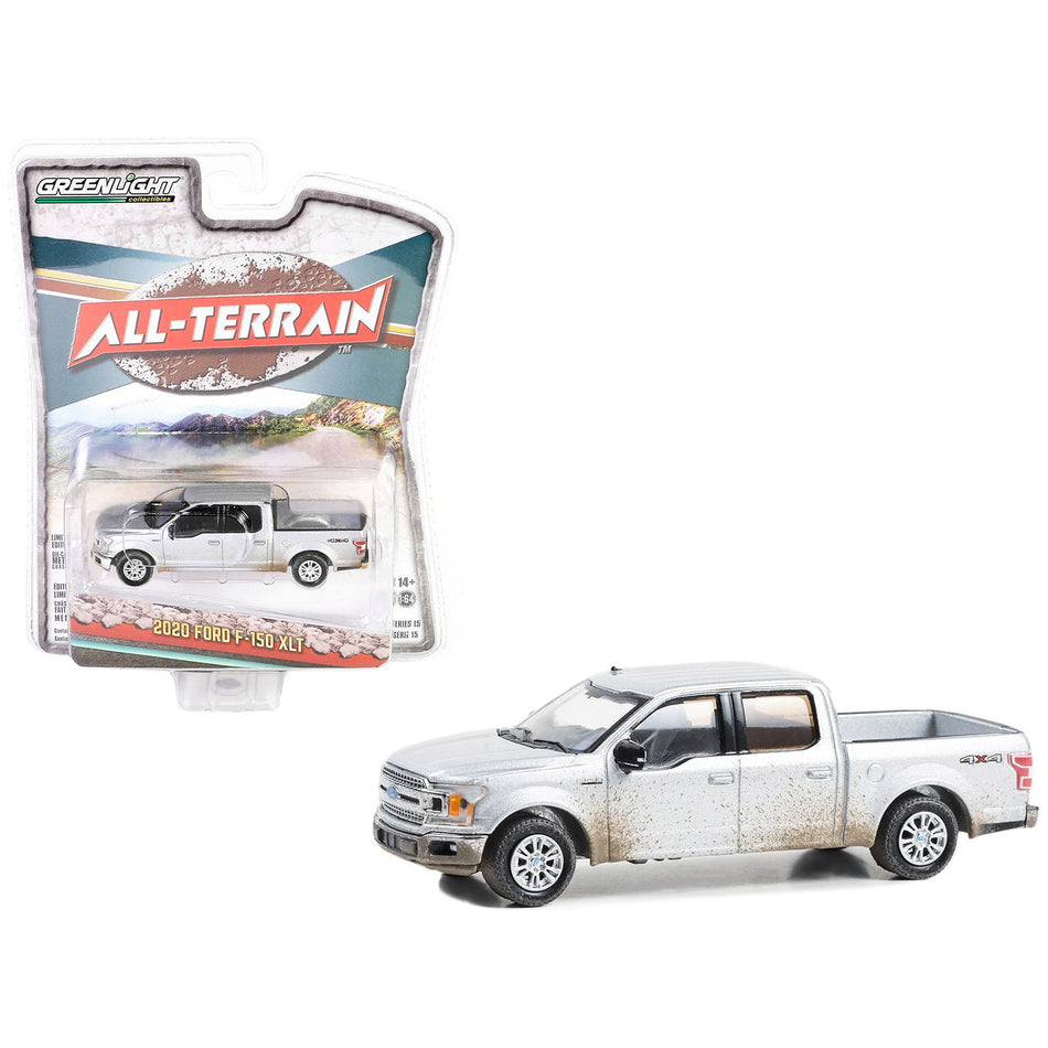 2020 Ford F-150 XLT 4x4 Pickup Truck Iconic Silver Metallic (Dirty Version) "All Terrain" Series 15 1/64 Diecast Model Car by Greenlight