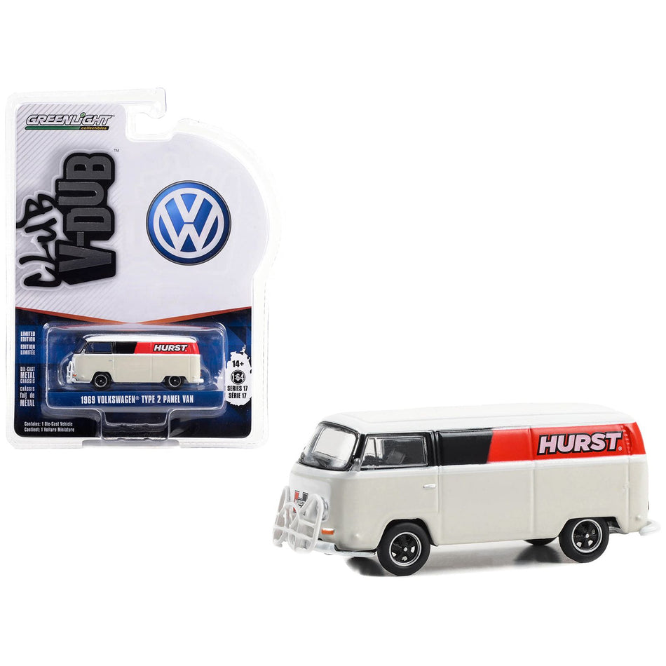 1969 Volkswagen Type 2 Panel Van White with Black and Red Stripes "Hurst Shifters" "Club Vee V-Dub" Series 17 1/64 Diecast Model Car by Greenlight