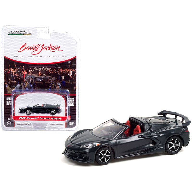 2020 Chevrolet Corvette C8 Stingray Convertible Shadow Gray Metallic with Adrenaline Red Interior (Lot #3002) Barrett Jackson "Scottsdale Edition" Series 7 1/64 Diecast Model Car by Greenlight