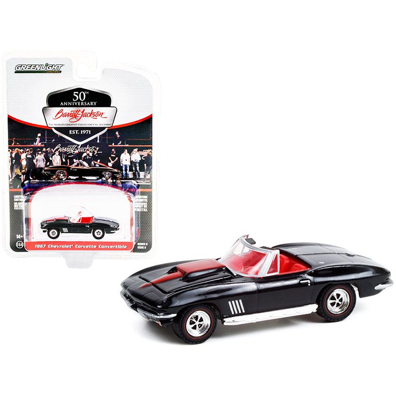 1967 Chevrolet Corvette Convertible Black with Red Stripe and Red Interior (Lot #1367) Barrett Jackson "Scottsdale Edition" Series 8 1/64 Diecast Model Car by Greenlight