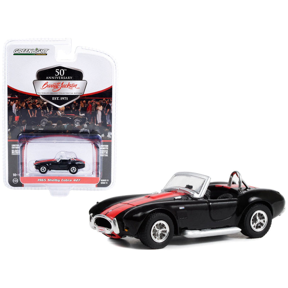 1965 Shelby Cobra 427 Black with Red Stripes (Lot #3002) Barrett Jackson "Scottsdale Edition" Series 11 1/64 Diecast Model Car by Greenlight