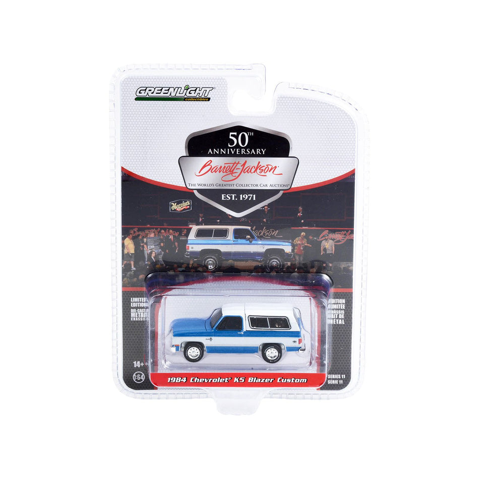 1984 Chevrolet K5 Blazer Custom Blue and White (Lot #534) Barrett Jackson "Scottsdale Edition" Series 11 1/64 Diecast Model Car by Greenlight