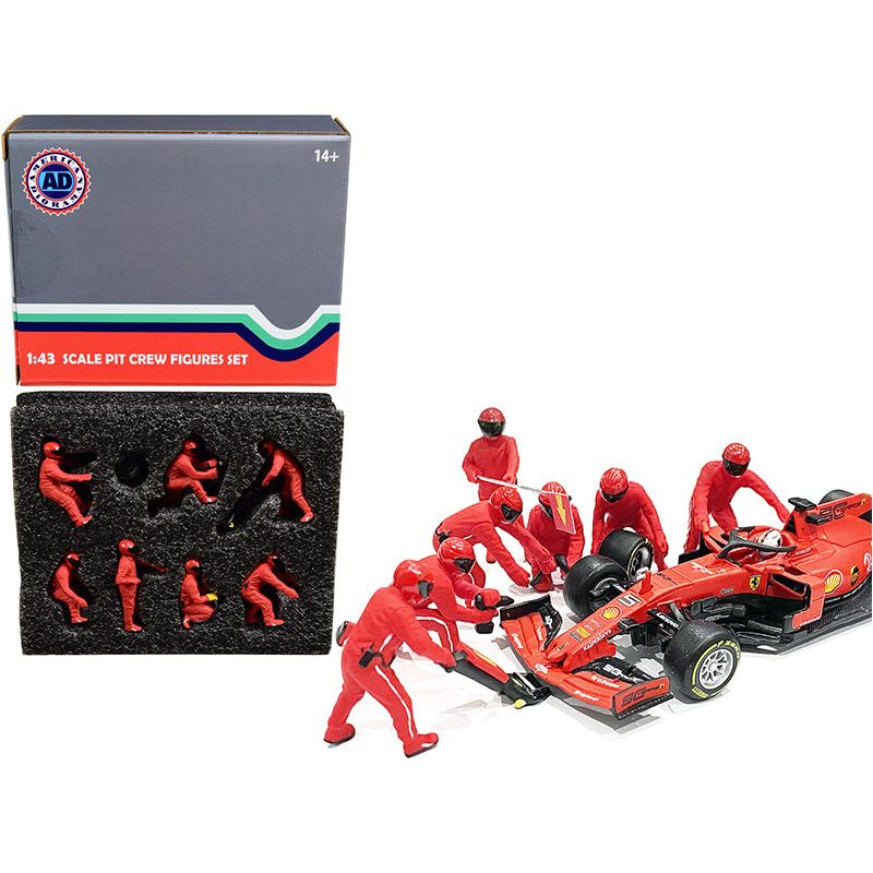 Formula One F1 Pit Crew 7 Figurine Set Team Red for 1/43 Scale Models by American Diorama