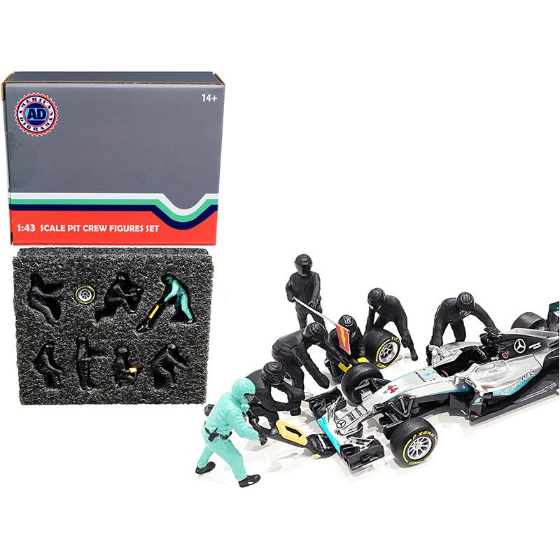 Formula One F1 Pit Crew 7 Figurine Set Team Black for 1/43 Scale Models by American Diorama