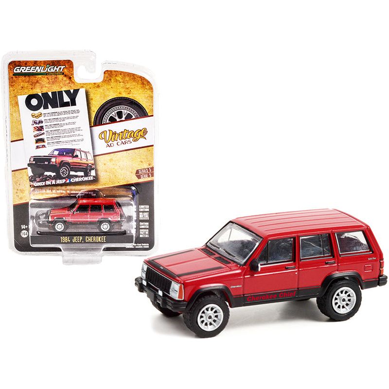 1984 Jeep Cherokee Chief Red with Black Stripes "Only in a Jeep Cherokee" "Vintage Ad Cars" Series 5 1/64 Diecast Model Car by Greenlight