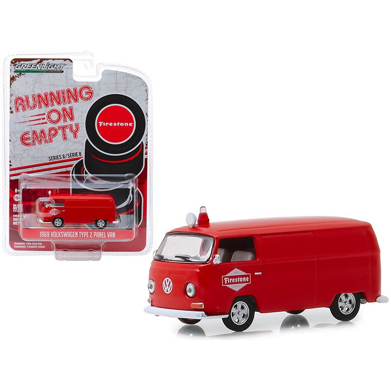 1969 Volkswagen Type 2 Panel Van Red "Firestone Tire Service" "Running on Empty" Series 8 1/64 Diecast Model Car by Greenlight