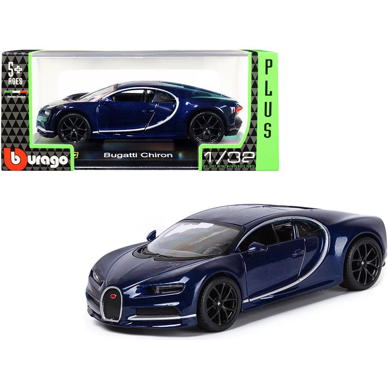 Bugatti Chiron Dark Blue Metallic "Plus" Series 1/32 Diecast Model Car by Bburago