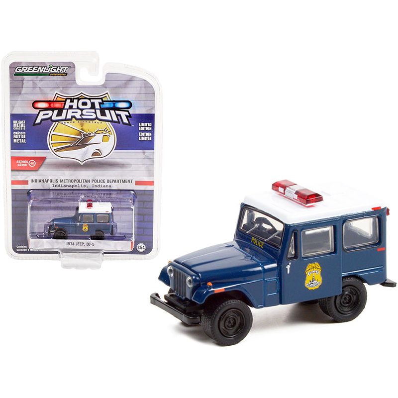 1974 Jeep DJ-5 Dark Blue with White Top "Indianapolis Metropolitan Police Department" (Indiana) "Hot Pursuit" Series 40 1/64 Diecast Model Car by Greenlight