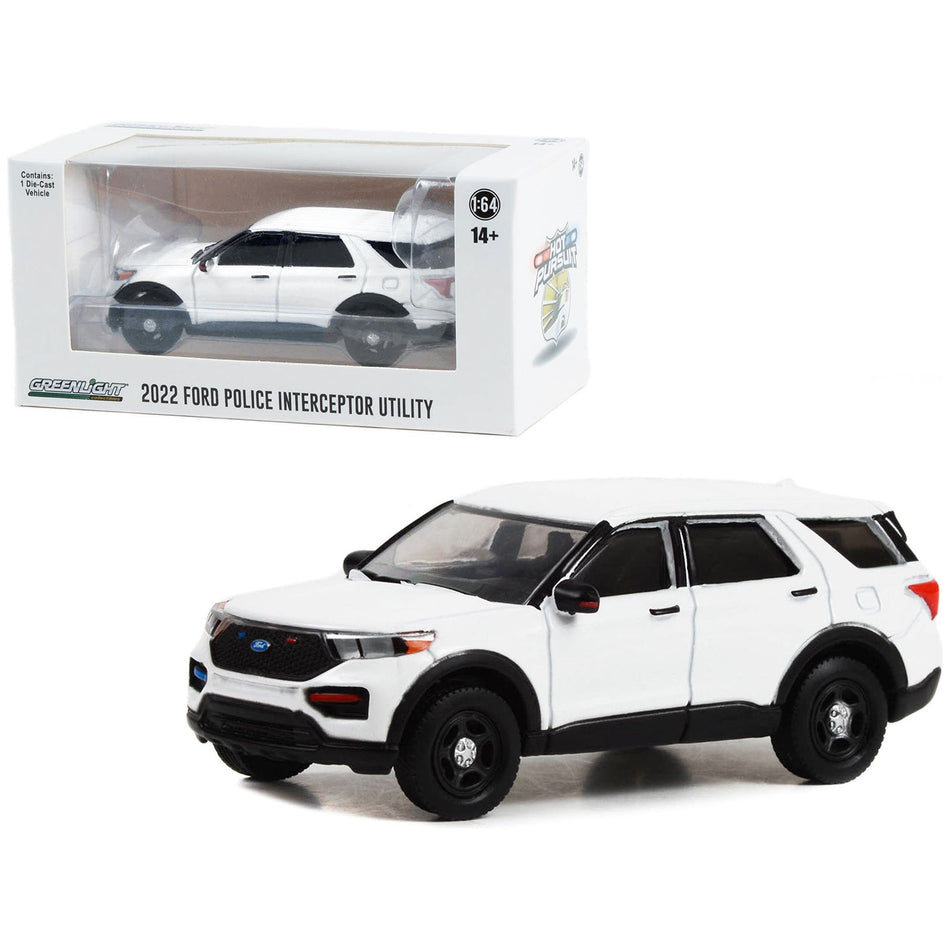 2022 Ford Police Interceptor Utility White "Hot Pursuit" "Hobby Exclusive" Series 1/64 Diecast Model Car by Greenlight