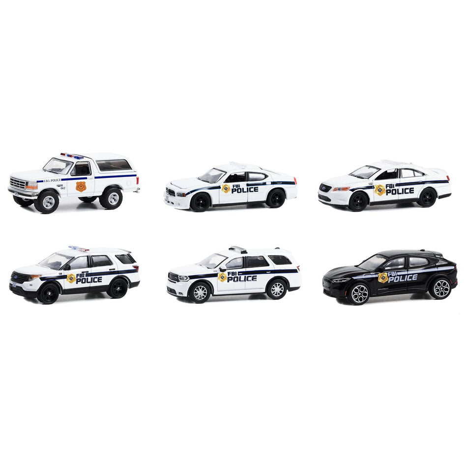 "Hot Pursuit" Special Edition "FBI Police (Federal Bureau of Investigation Police)" Set of 6 Police Cars 1/64 Diecast Model Cars by Greenlight